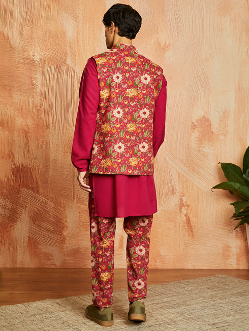 Men's Falsa Cotton Jacket Kurta And Pyjama Set